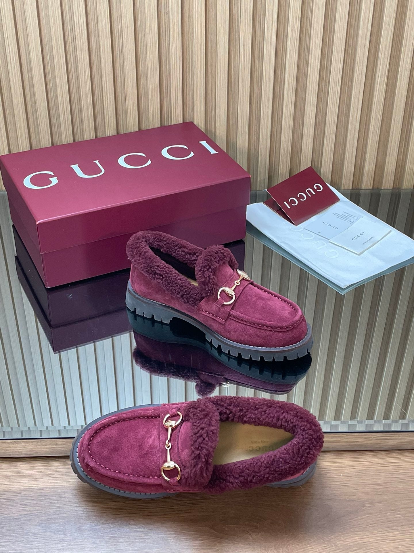 Gucci 2025 Horsebit Loafer Red Suede Wool 563046
