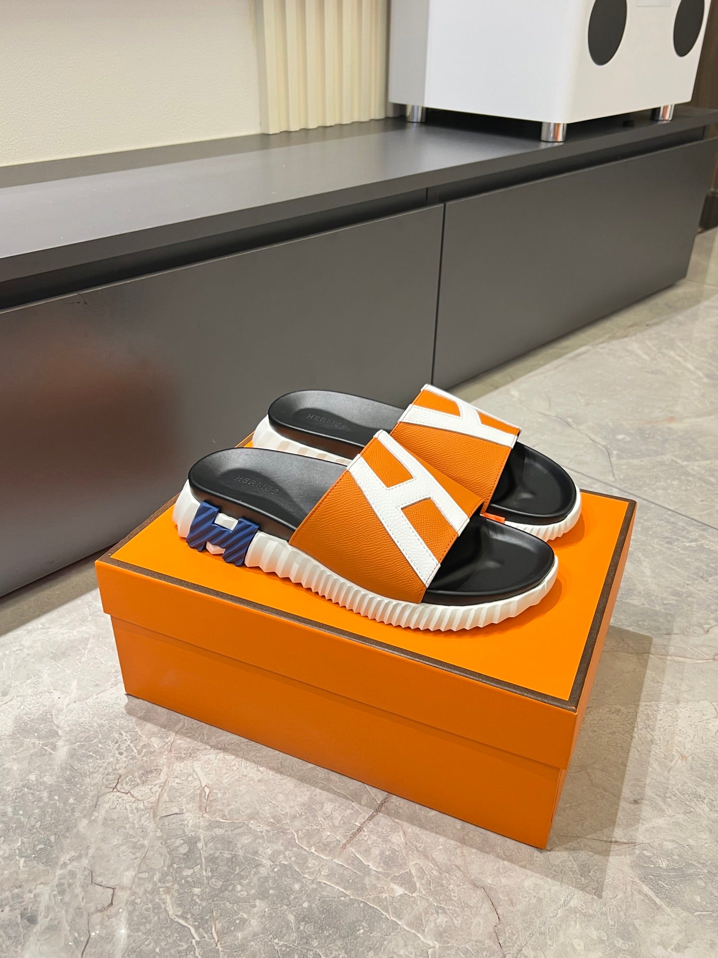 HM Men's Slide Orange Cowhide 590803