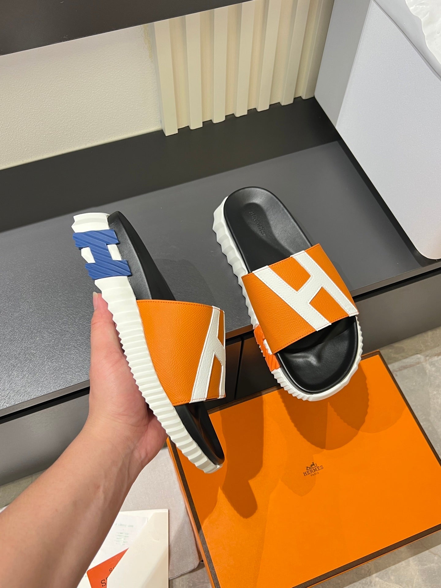 HM Men's Slide Orange Cowhide 590803