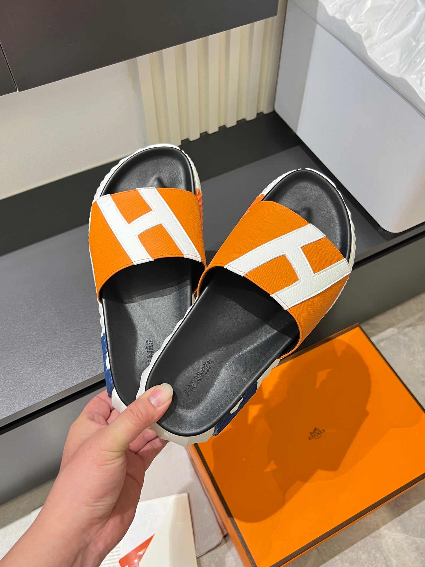 HM Men's Slide Orange Cowhide 590803