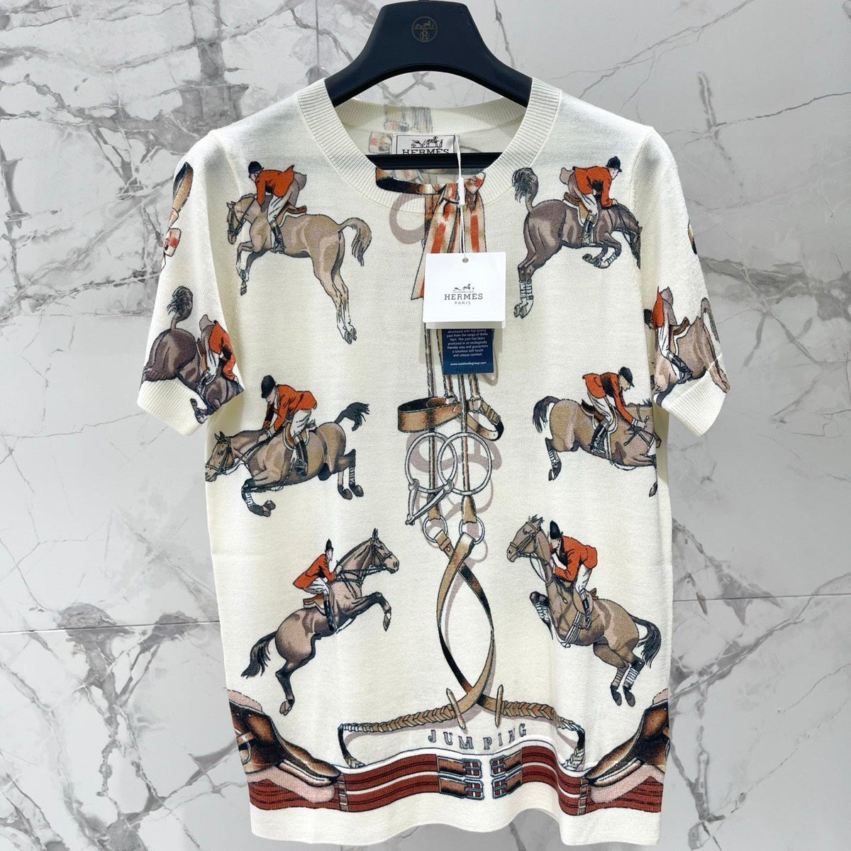 Hermes 2026 Blend Short-Sleeve Printed Shirt White Mix Colors Wool 653835