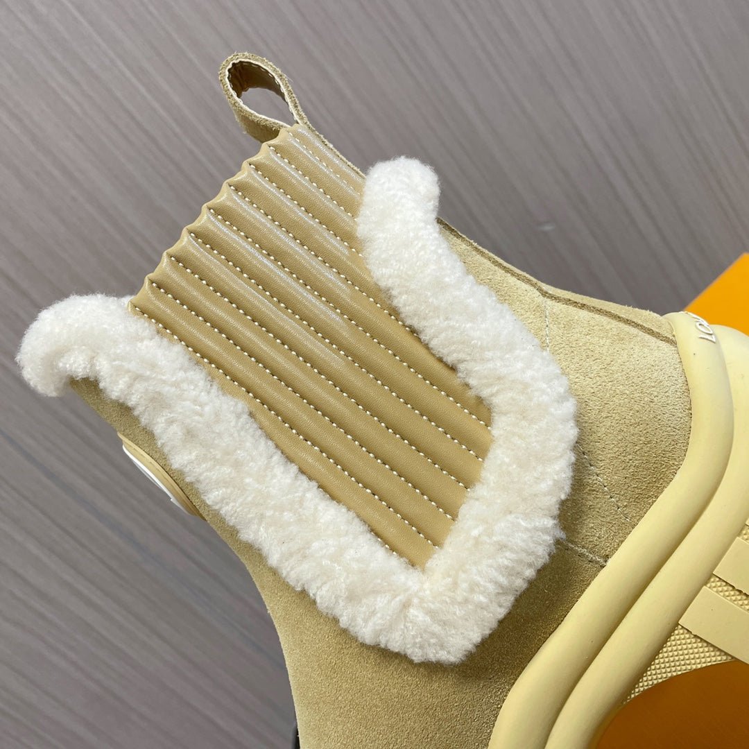 LV Ruby Flat Ankle Boot 50mm Beige Suede