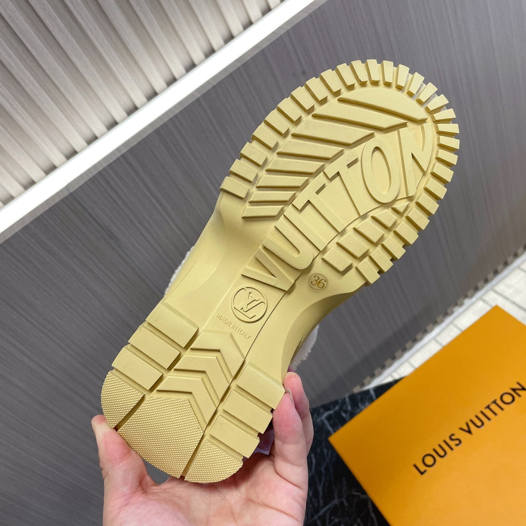 LV Ruby Flat Ankle Boot 50mm Beige Suede