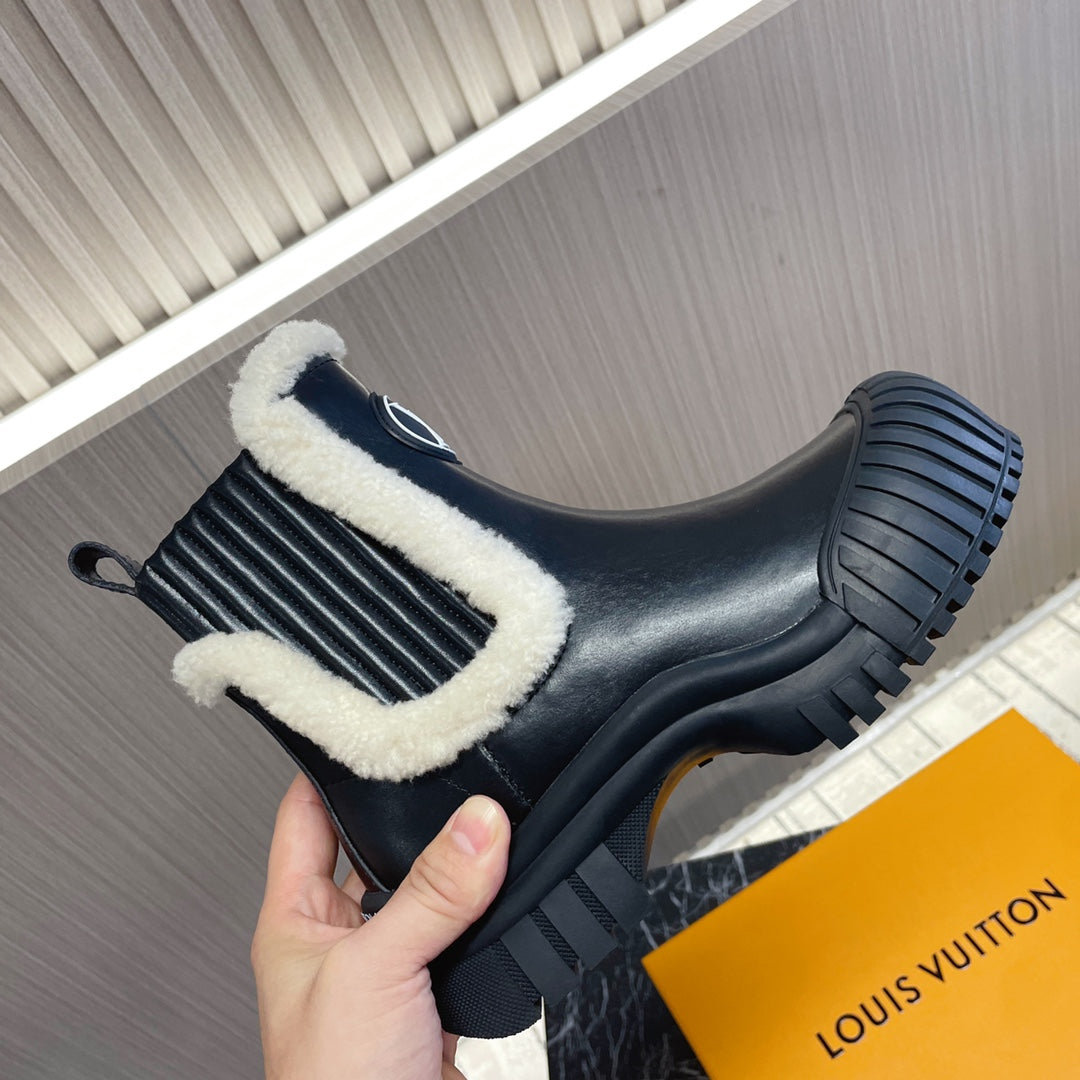 LV Ruby Flat Ankle Boot 50mm Glossy Black Cowhide