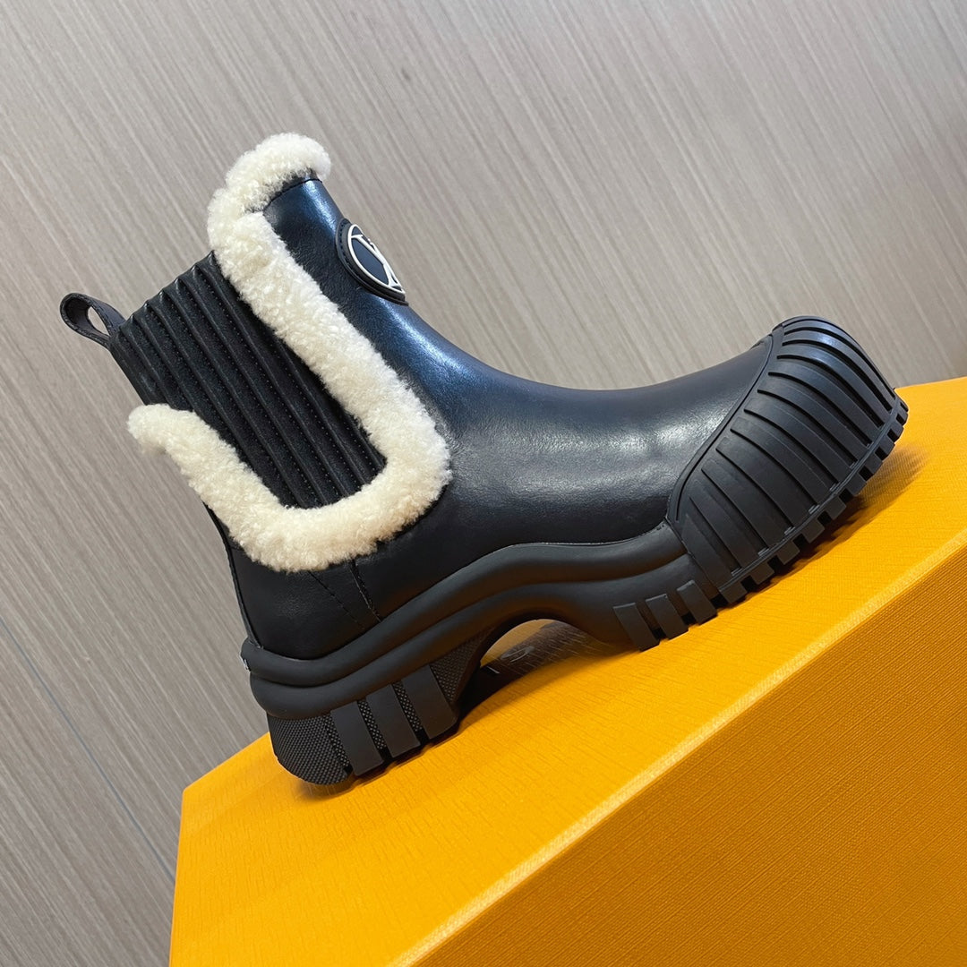 LV Ruby Flat Ankle Boot 50mm Glossy Black Cowhide