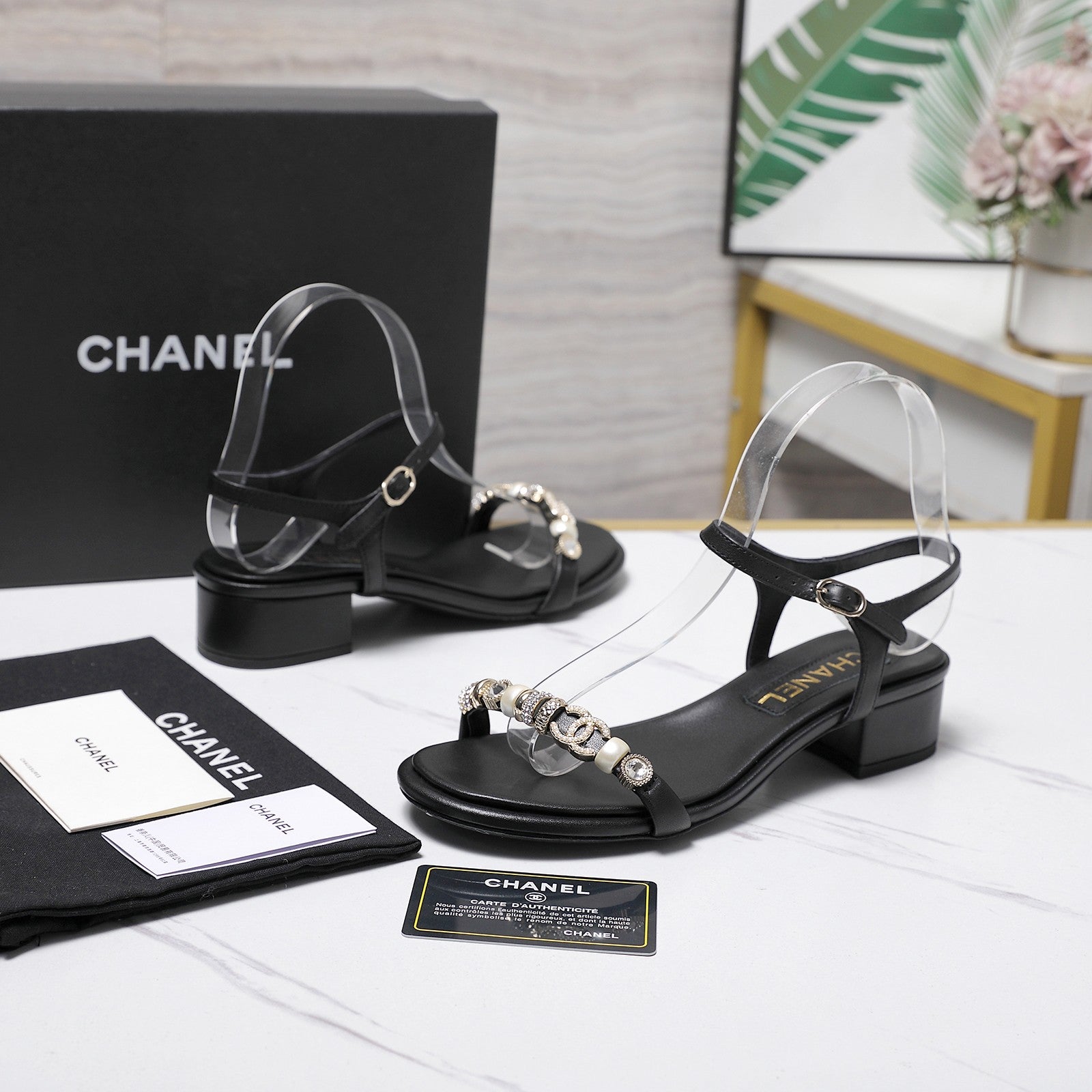 Chanel 2026 Sandals 25mm Black Cowhide 758397