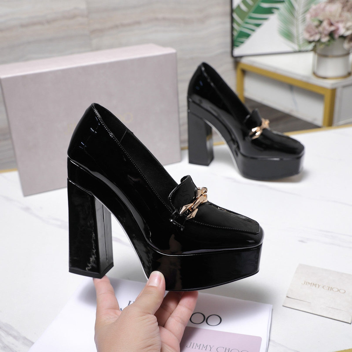 Jimmy Choo 2026 Chunky Heel Platform Pumps 115mm Patent Leather 913258
