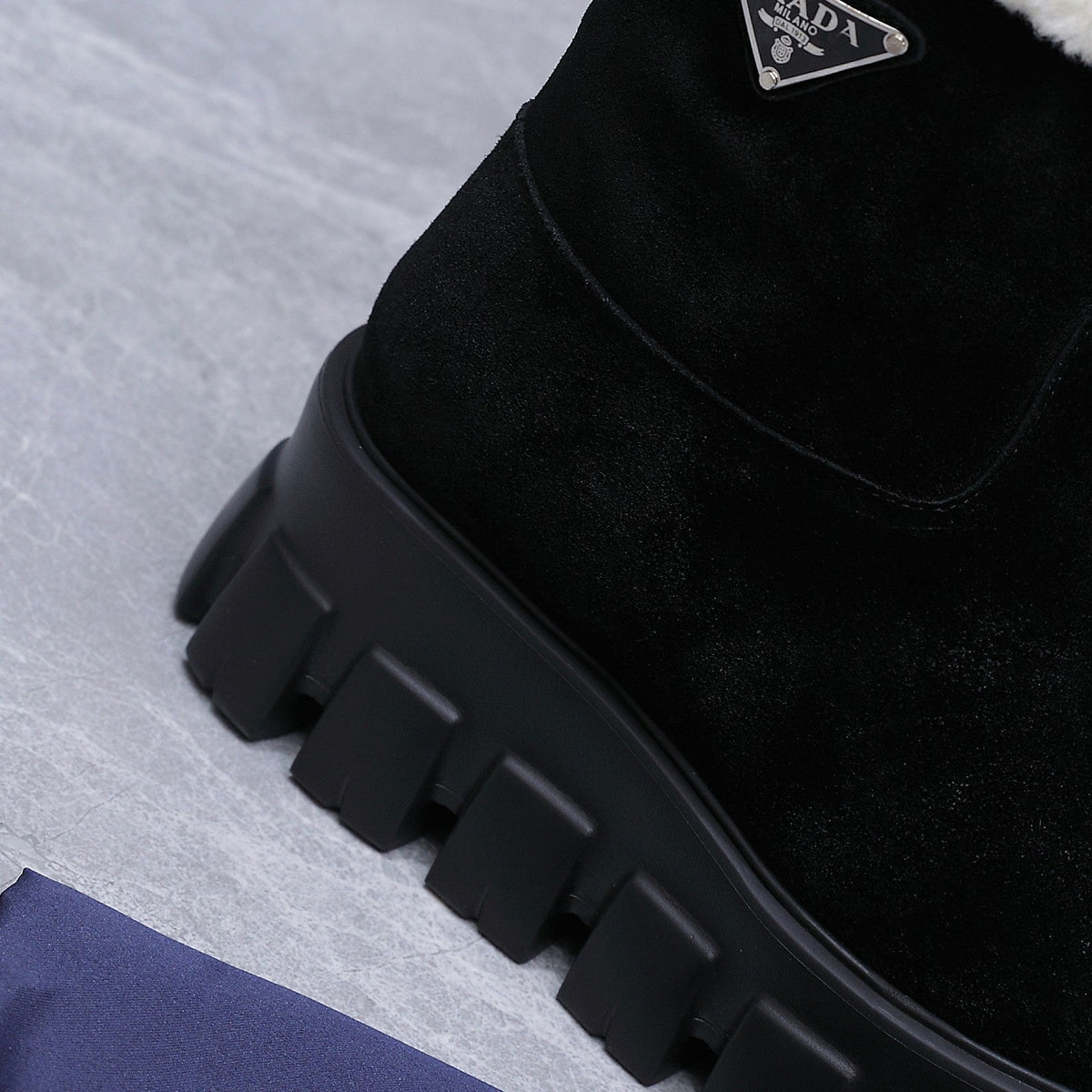 Prada 2026 Platform Ankle Boots 65mm Suede Wool 170757