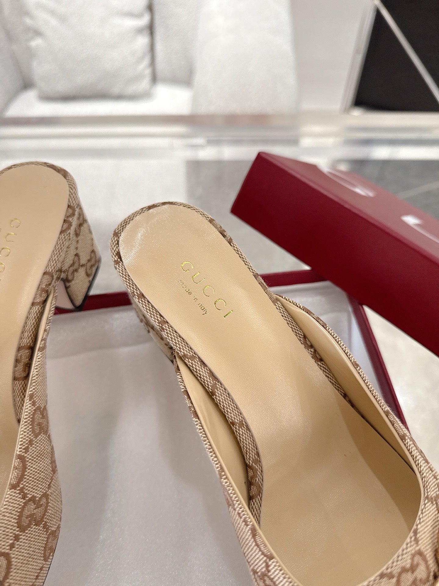 GC Horsebit Slide Brown Canvas Cowhide 292406