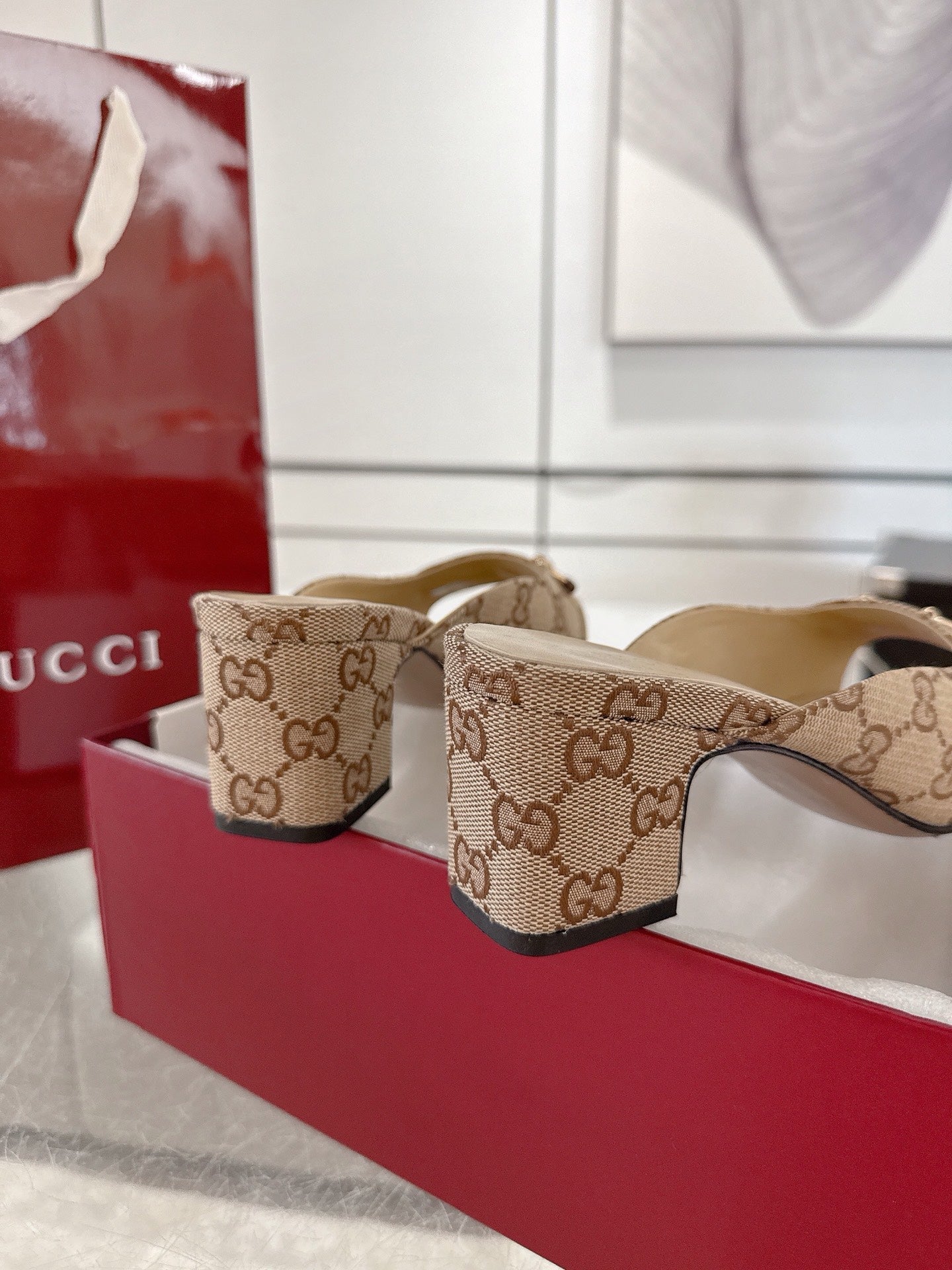 GC Horsebit Slide Brown Canvas Cowhide 292406