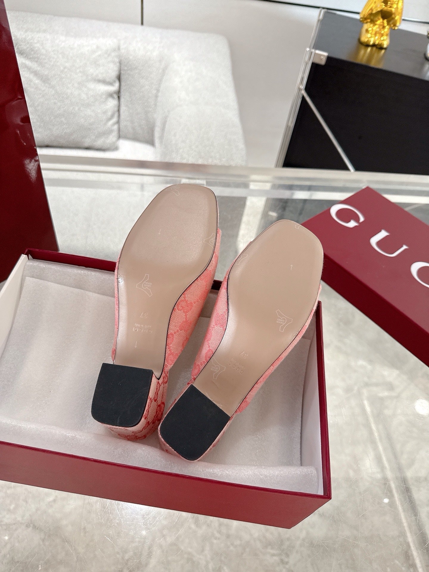 GC Horsebit Slide Pink Canvas Cowhide 292407