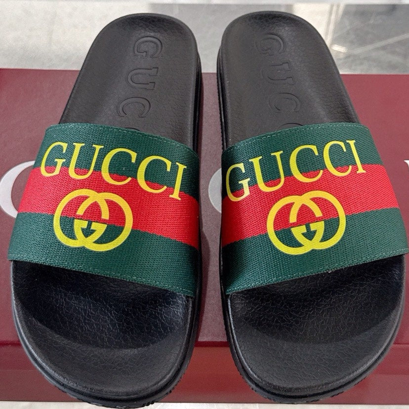 GC GG Slide Sandal Black Green Red Rubebr 292419
