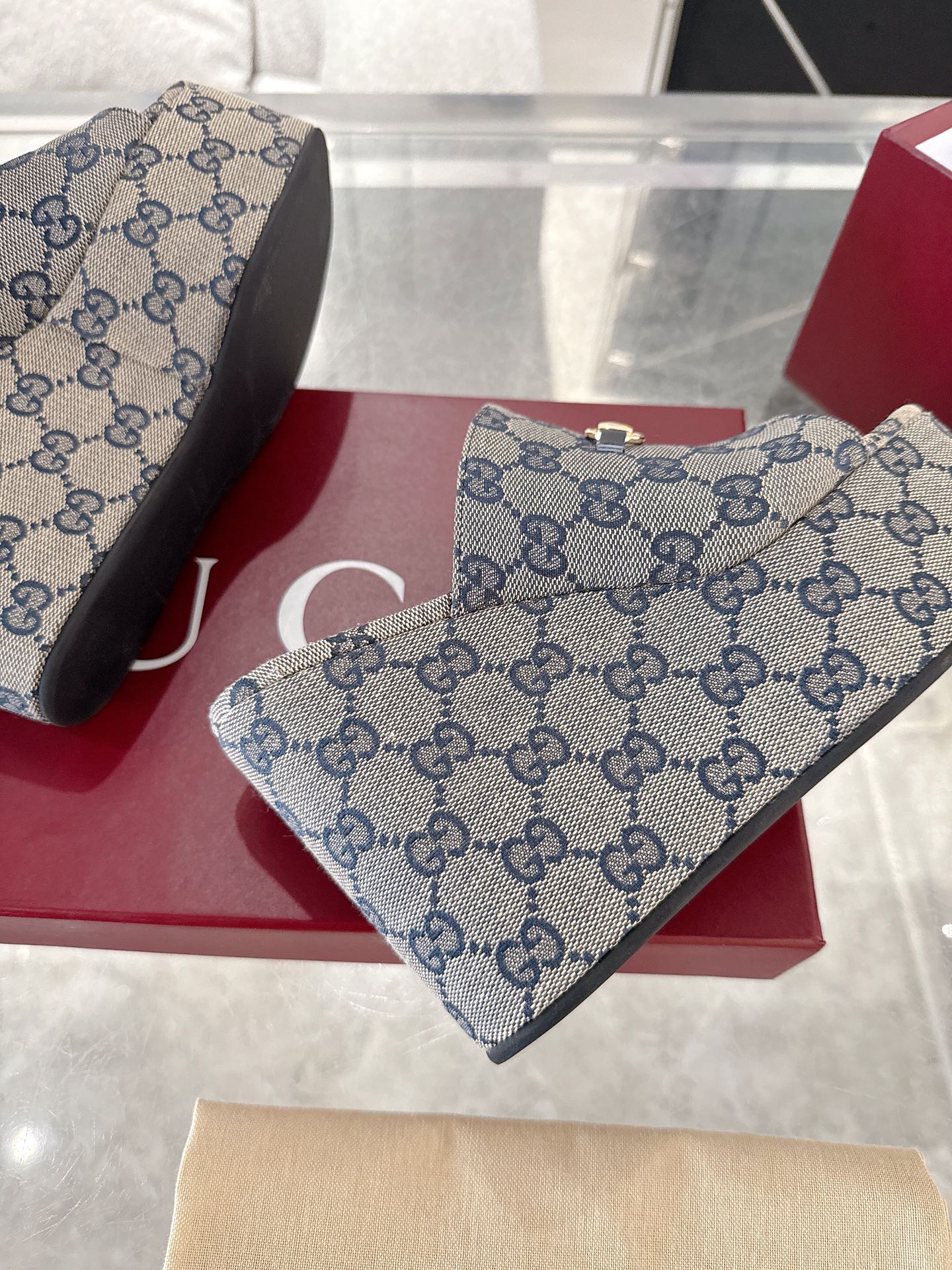 GC Wedge With Horsebit Sandal Gray Blue Canvas 292420