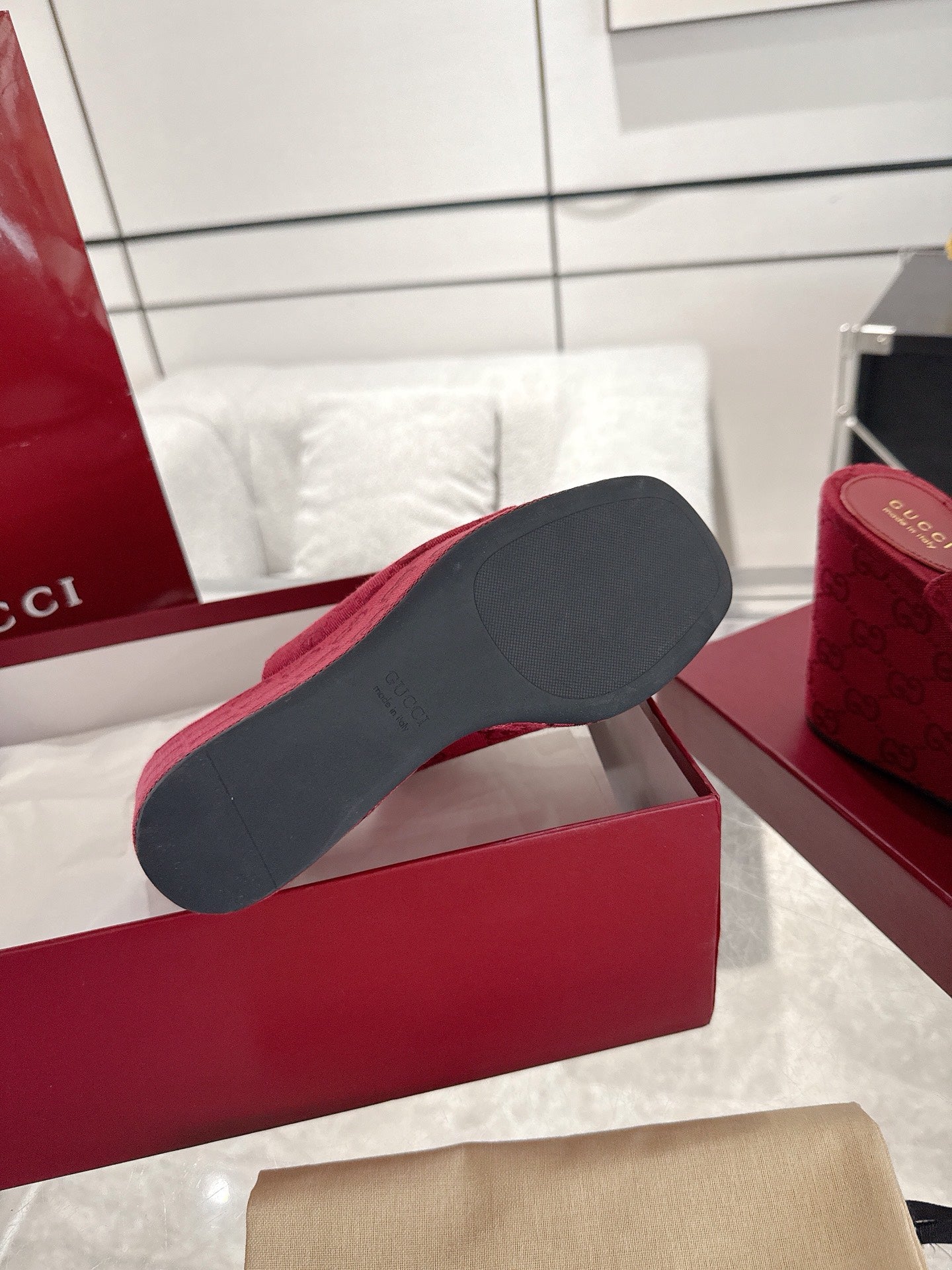 GC Wedge With Horsebit Sandal Red Canvas 292422