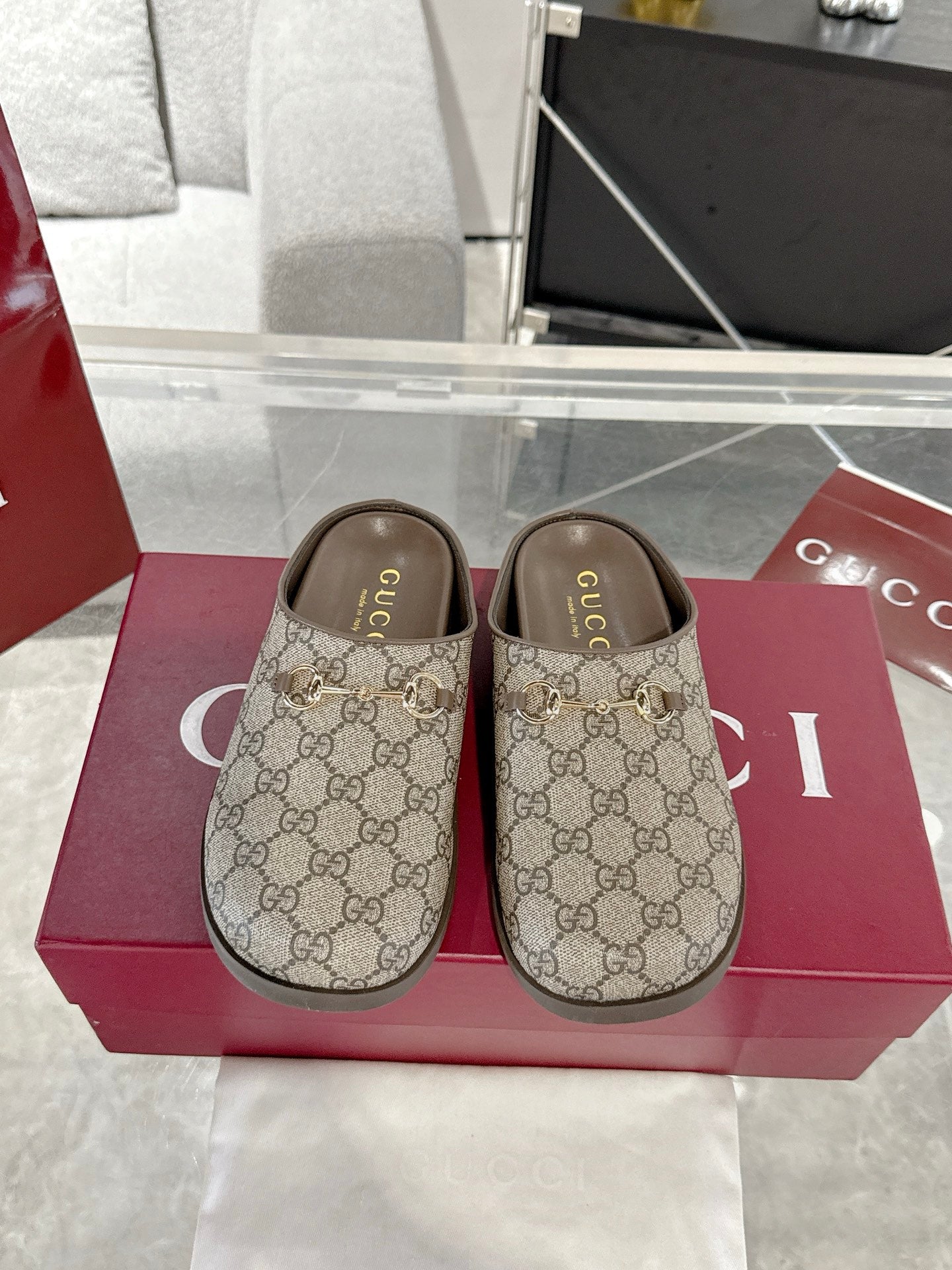 GC 25 Horsebit Mule Beige Ebony Monogram Canvas