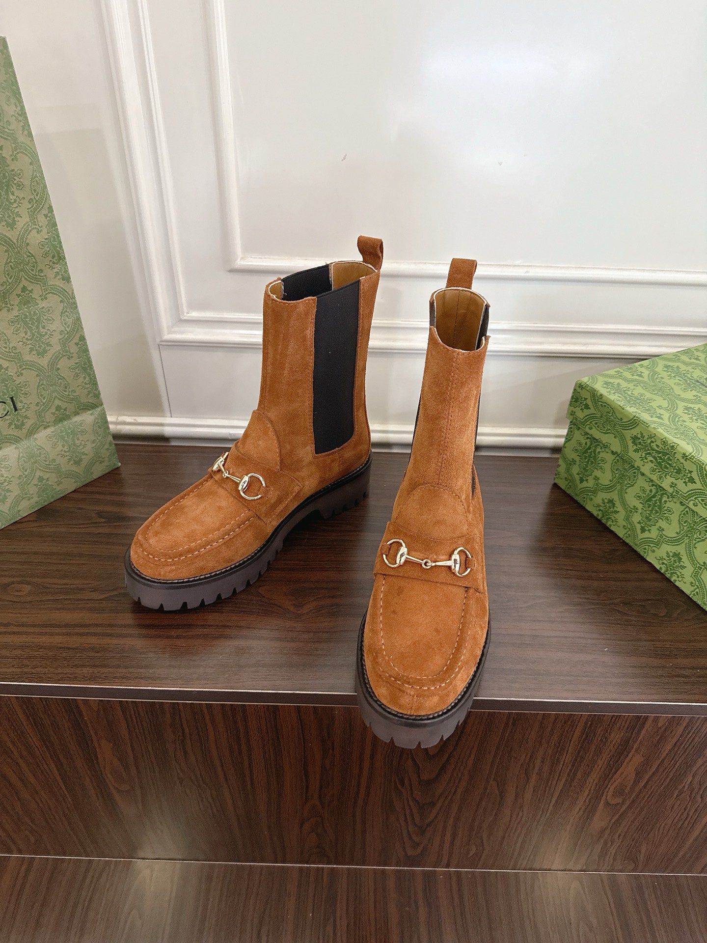 Gucci Horsebit Ankle Boots Brown Black Suede Sheepskin 490529