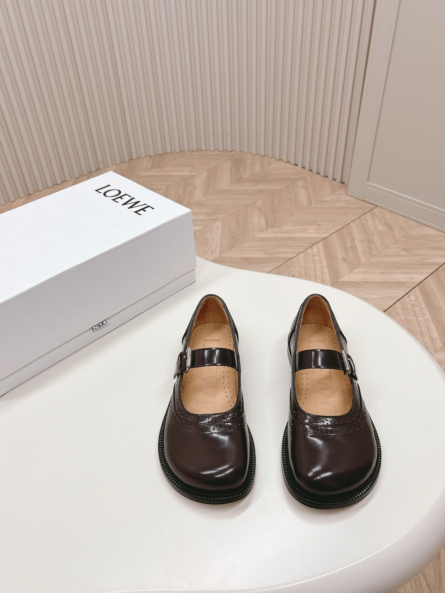 Loewe Campo Mary Jane Ballet Flat Mahogany Cowhide