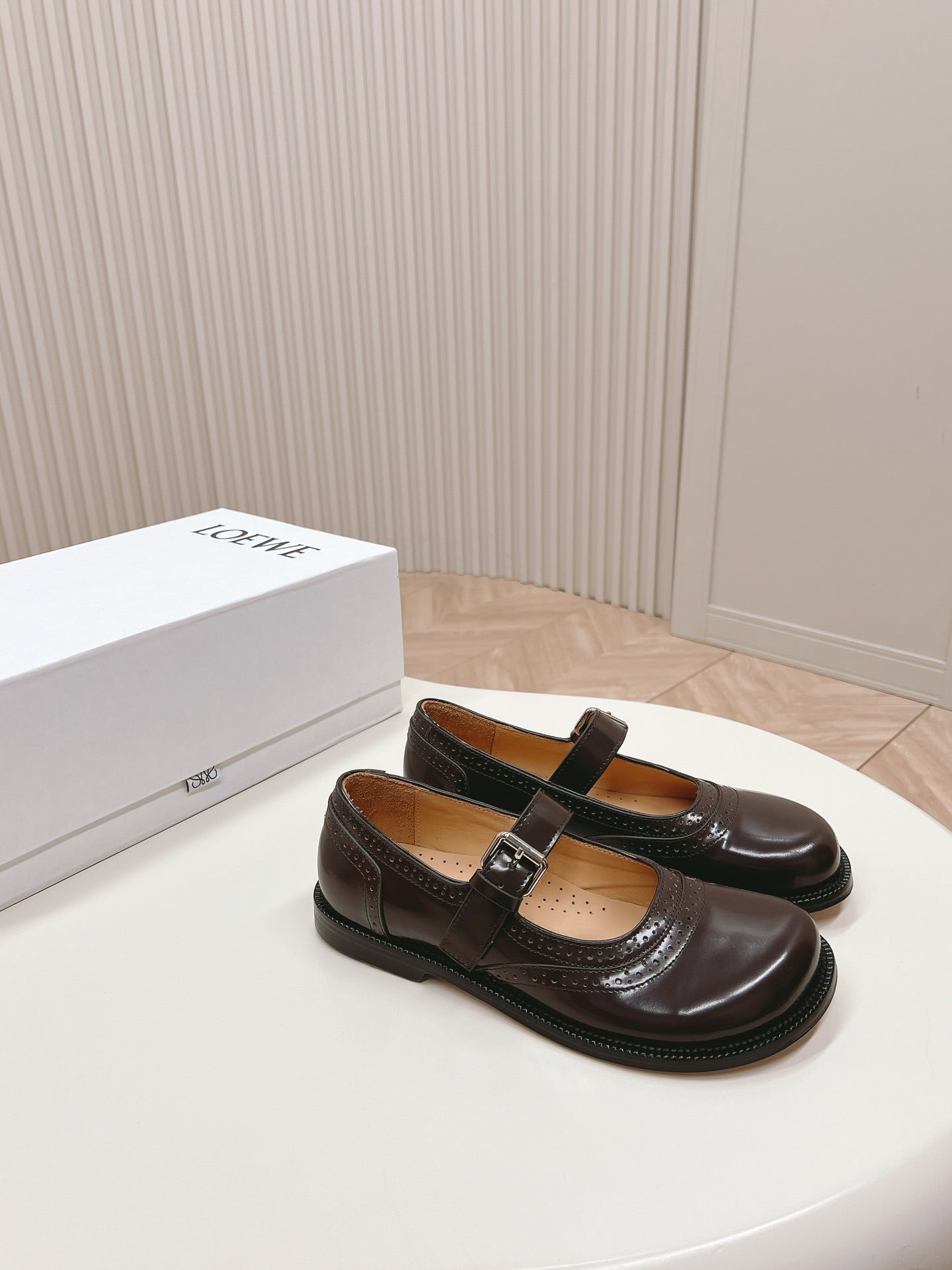 Loewe Campo Mary Jane Ballet Flat Mahogany Cowhide
