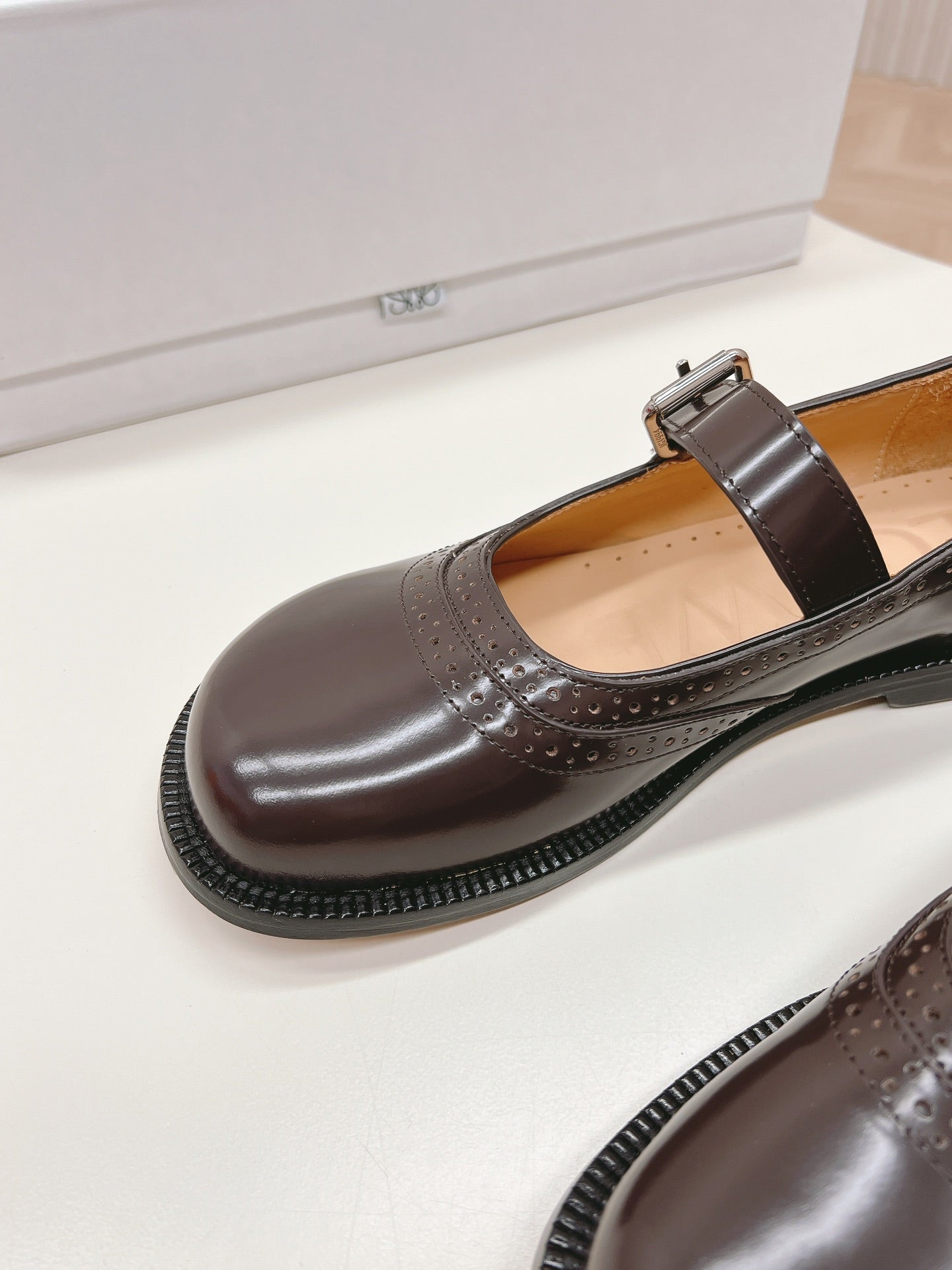 Loewe Campo Mary Jane Ballet Flat Mahogany Cowhide