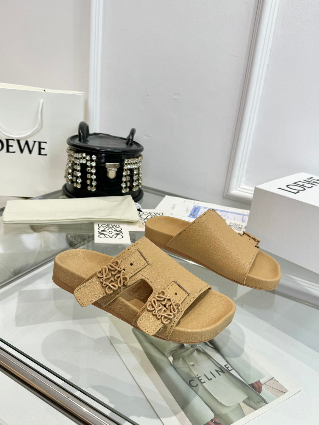 Loewe Ease Leather Slide Beige Sheepskin 246541