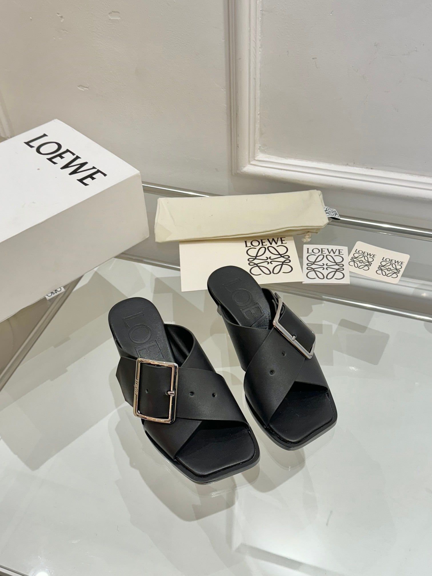 Loewe Petal Belt Mule Black Cowhide 246575