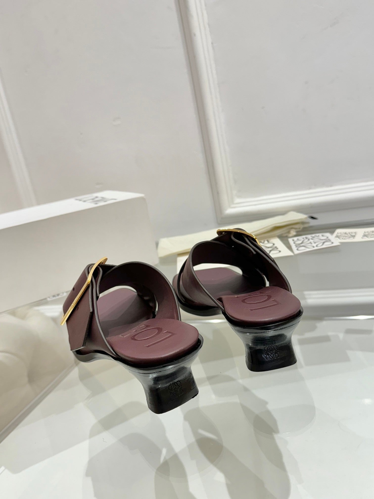 Loewe Petal Belt Mule Mahogany Red Cowhide