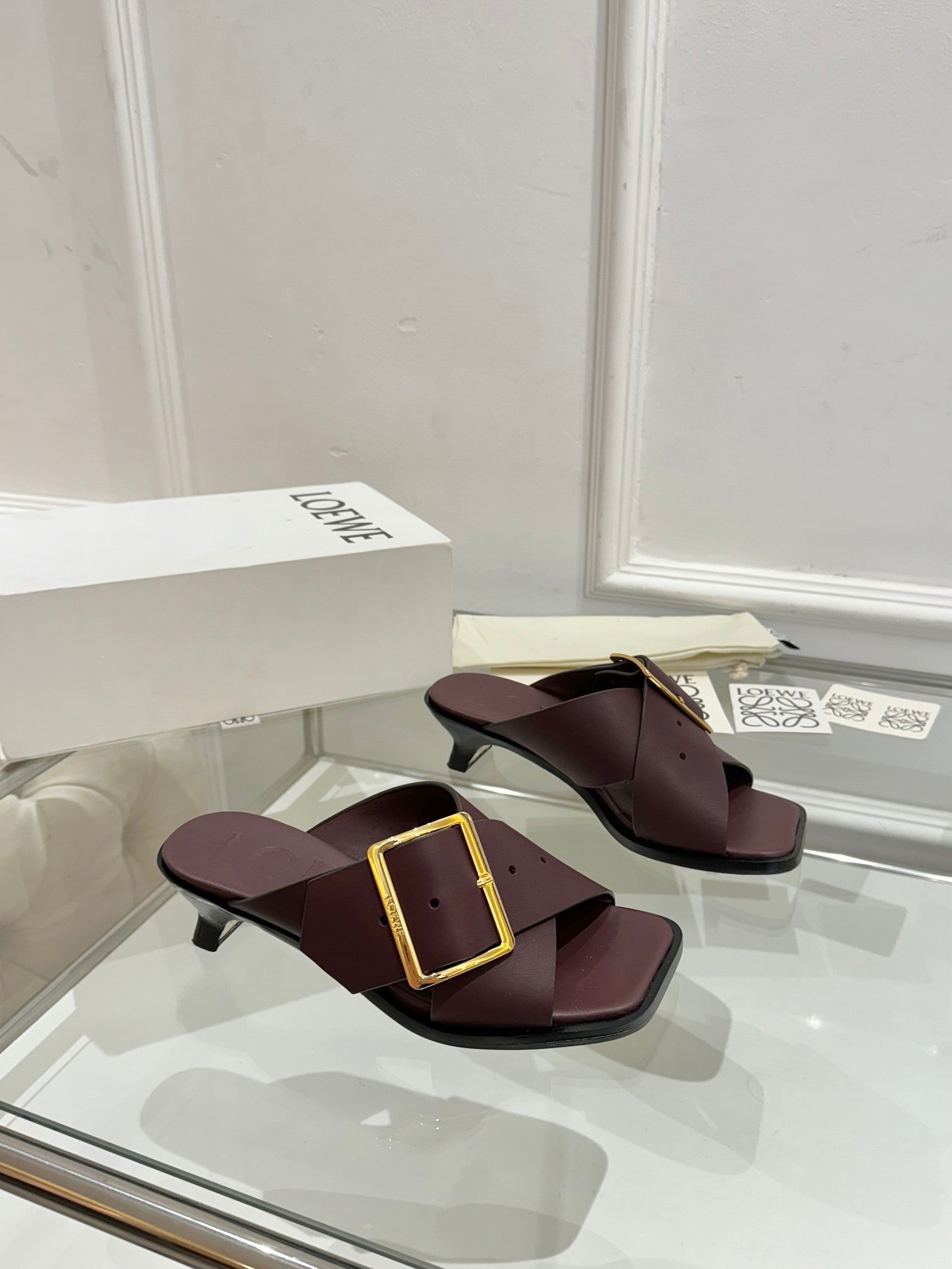 Loewe Petal Belt Mule Mahogany Red Cowhide