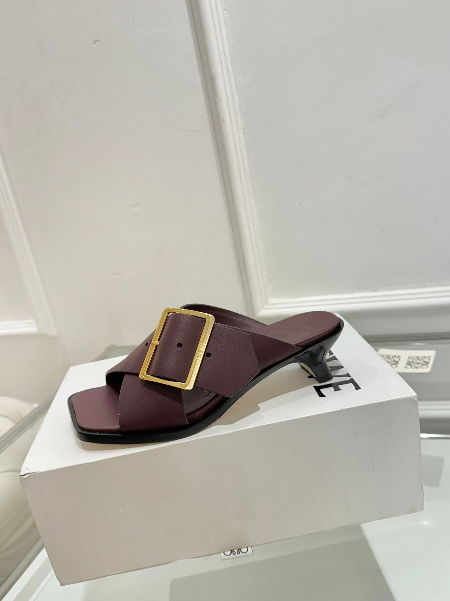 Loewe Petal Belt Mule Mahogany Red Cowhide