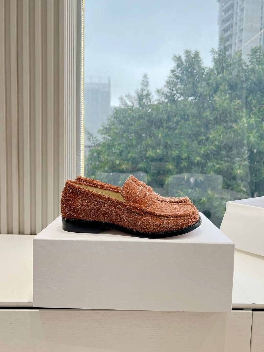 Loewe Campo Loafer Fire Orange Snowflake Cow Suede