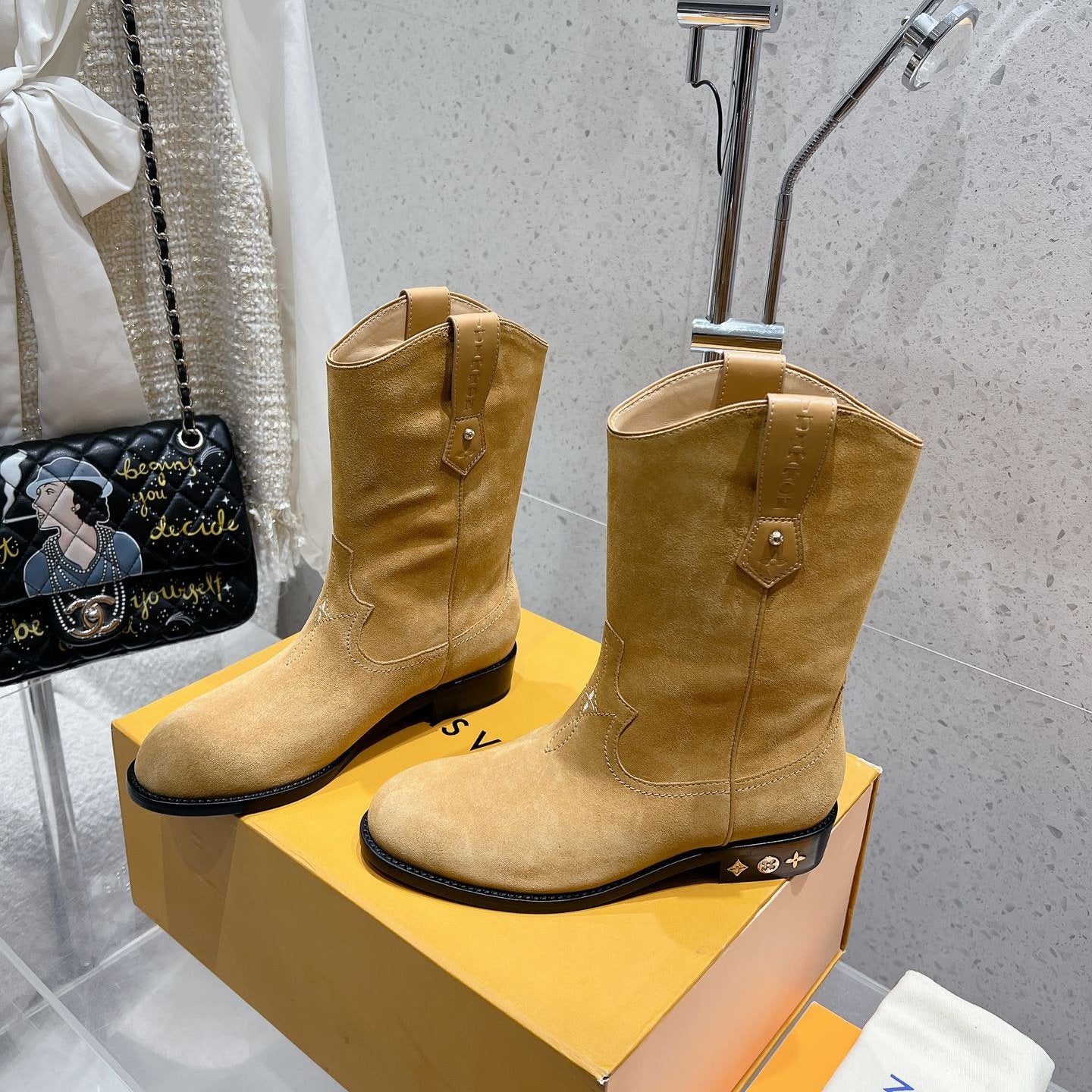 LV Rider Boot Beige Suede