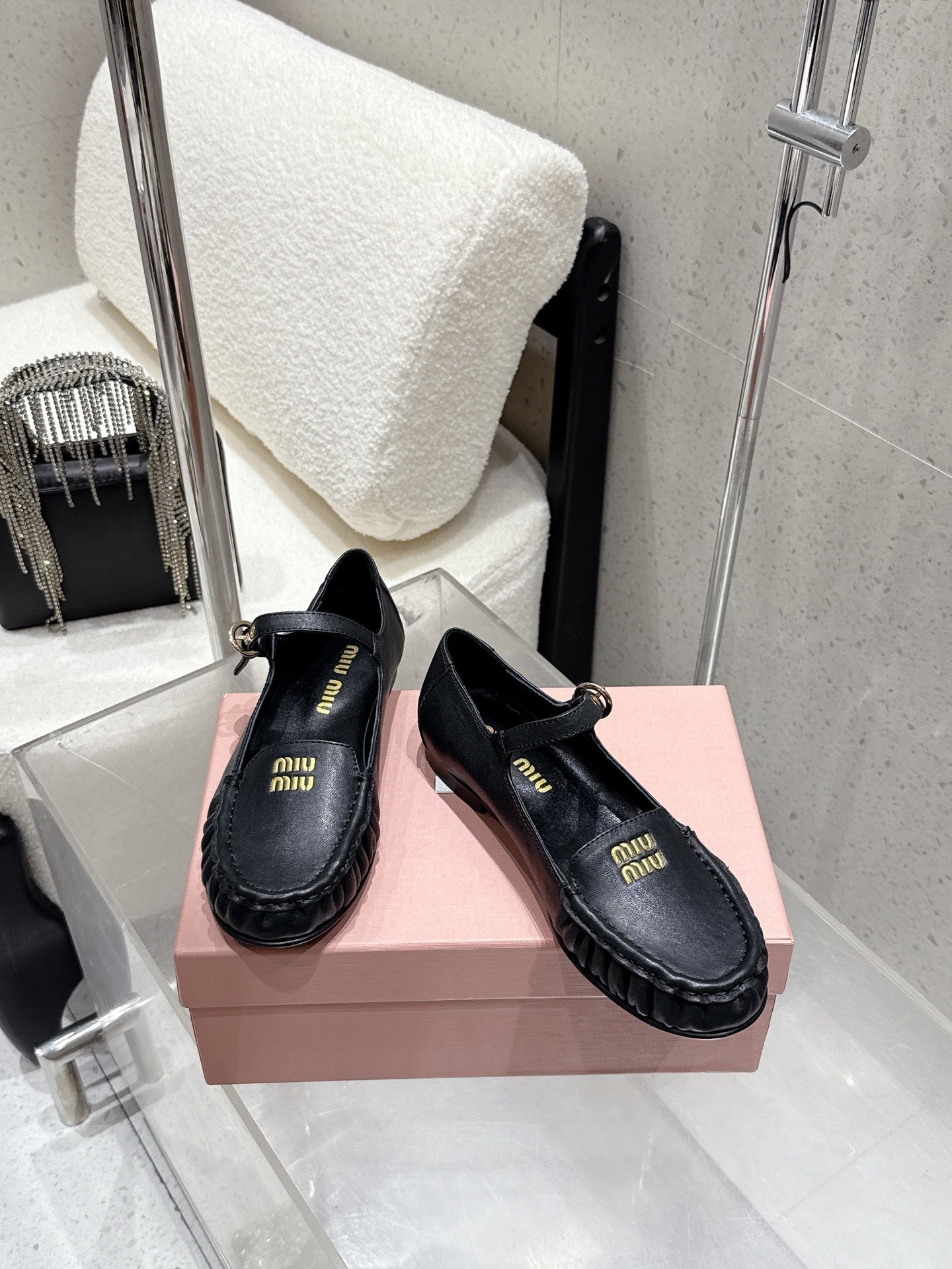 Miumiu 25 Mary Jane Loafer Black Cowhide 552429