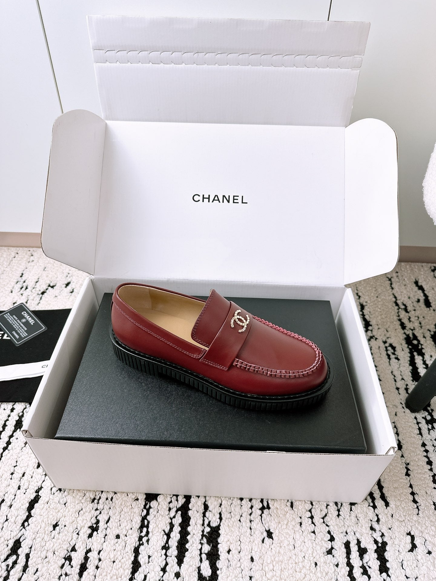 CC Moccasins In Brown Red Lambskin 144538