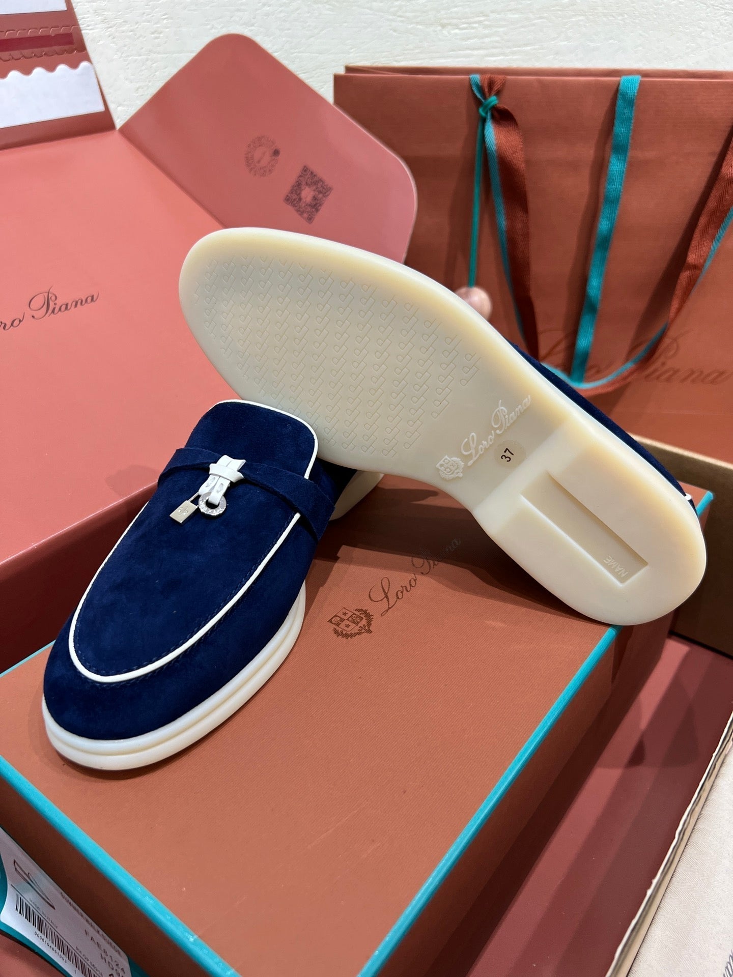 lp summer charm walk loafer  blue white suede