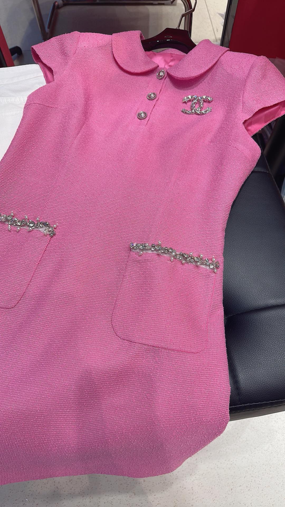 CC Doll Collar Waist Dress White Pink Cotton