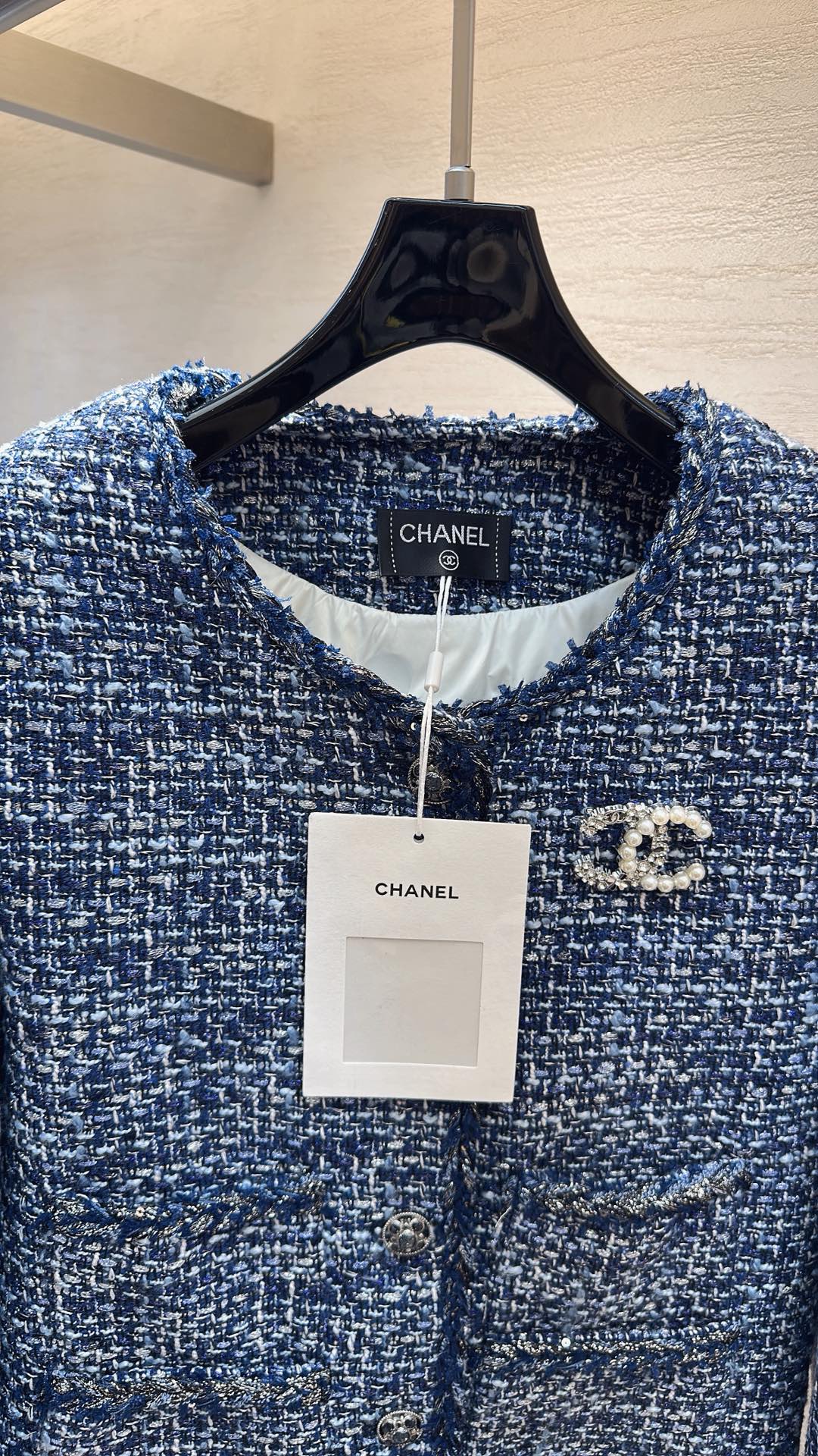 Chanel 2025 Jacket Blue Tweed Down