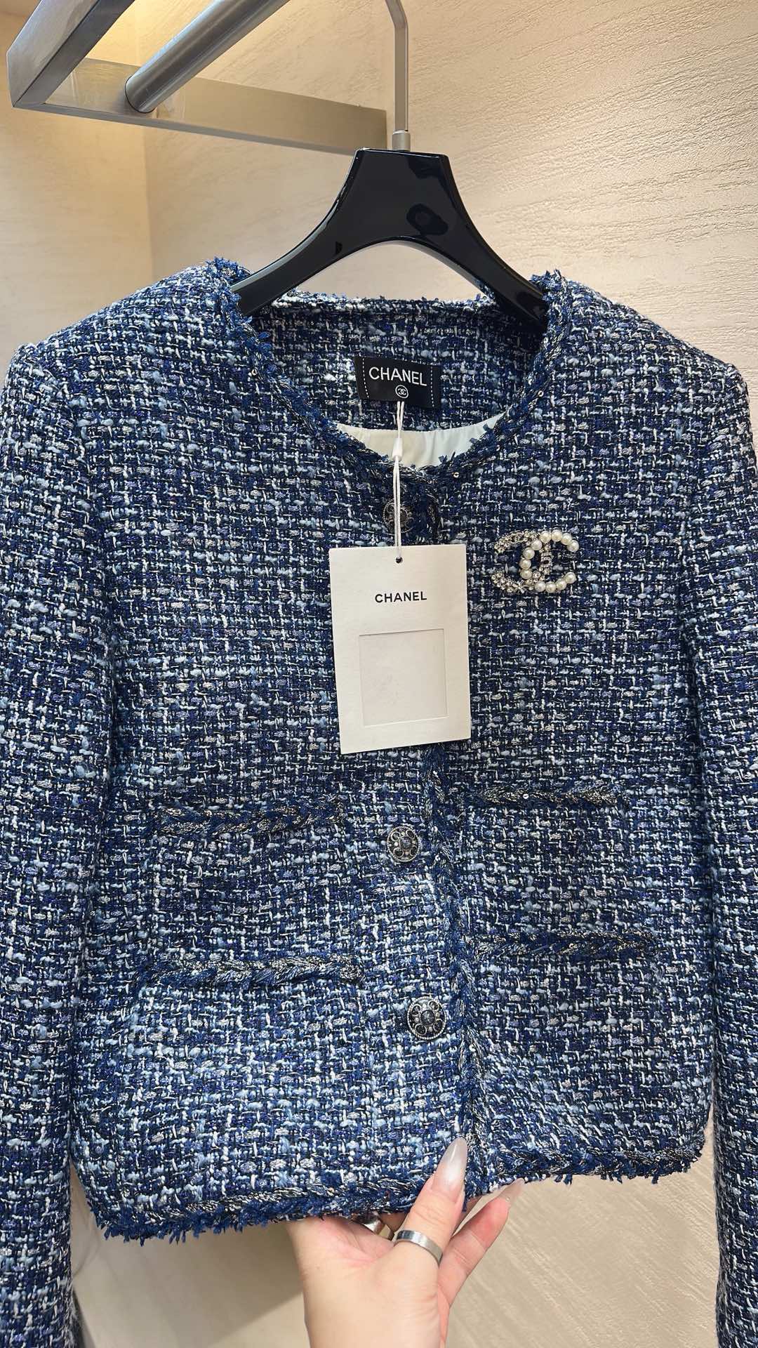 Chanel 2025 Jacket Blue Tweed Down