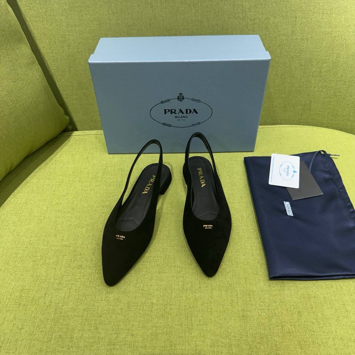 Prada 2026 Pointed Toe Flats Slingback Suede 148644