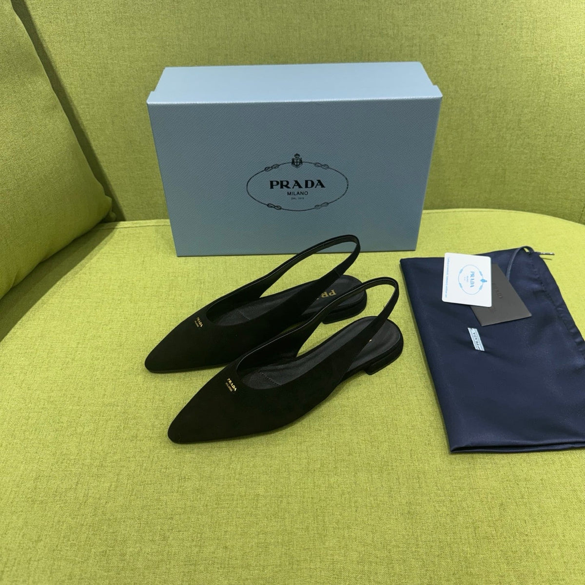 Prada 2026 Pointed Toe Flats Slingback Suede 148644