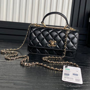 CC 24B Trendy Bag 18.5cm Black Lambskin Gold Hardware