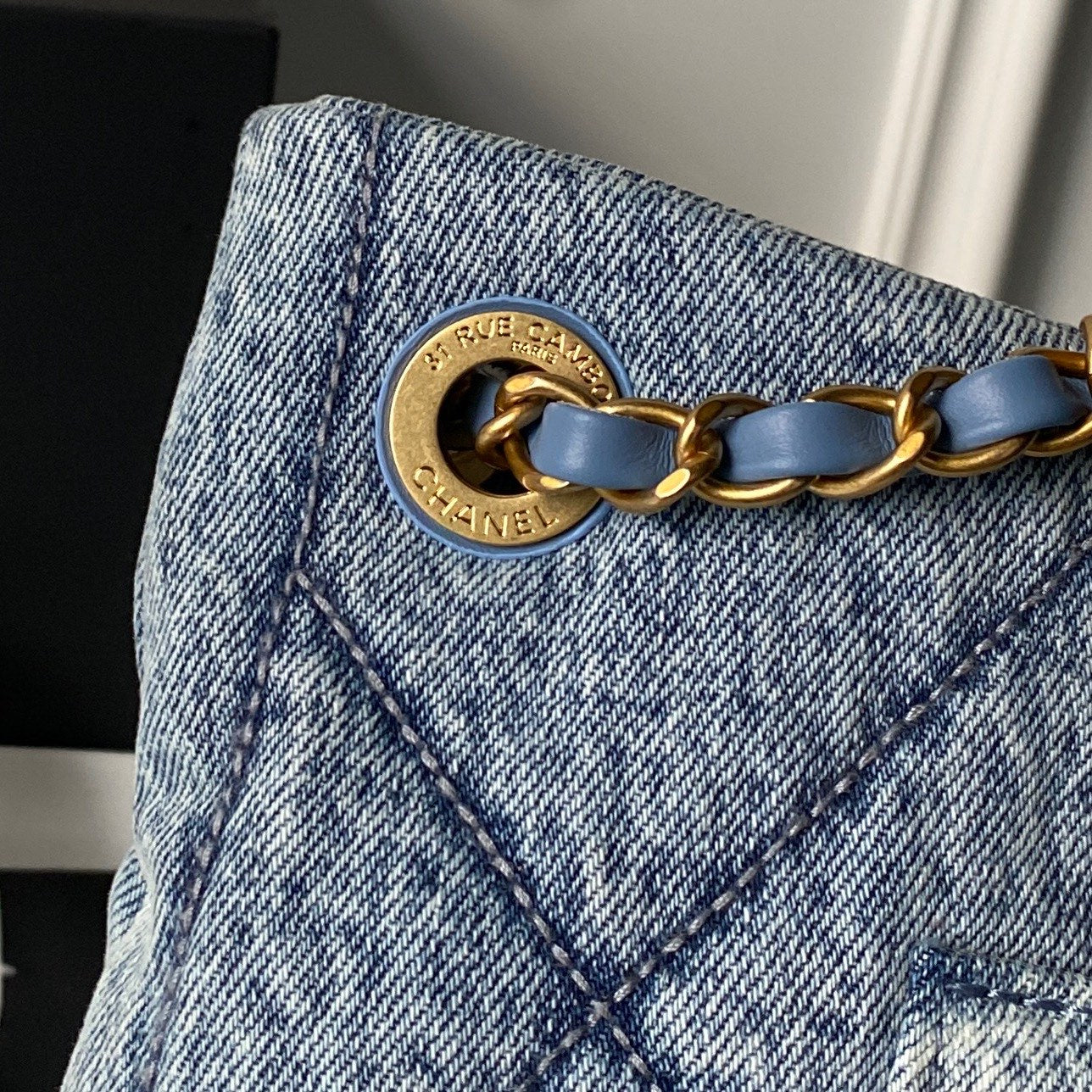 CC 2025 Classic Flap Bag Blue Denim Fabric Gold Hardware 296416