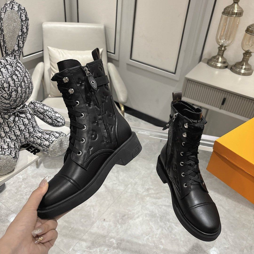 LV Citizen Flat Ranger Boot Black Monogram Cowhide