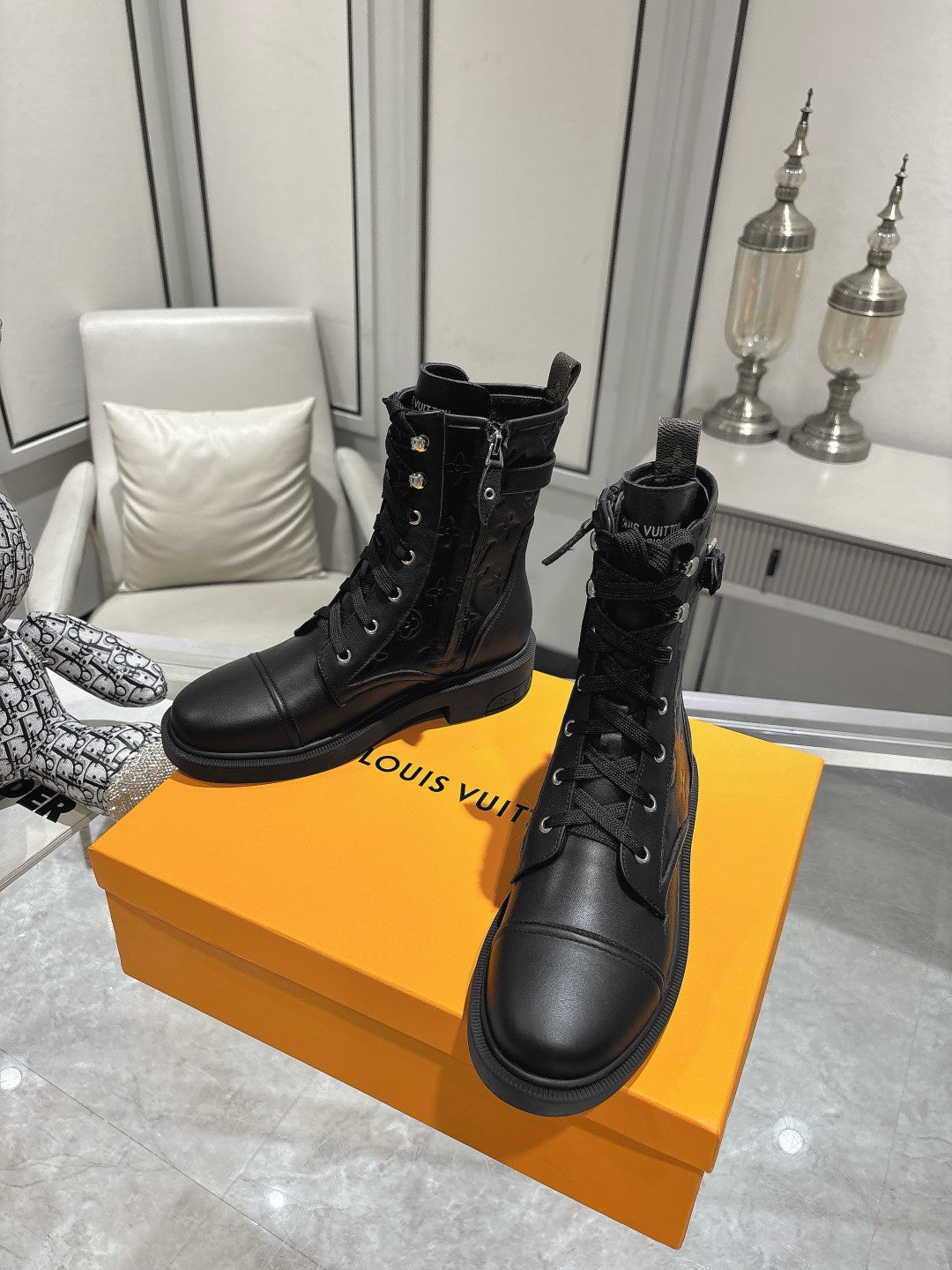 LV Citizen Flat Ranger Boot Black Monogram Cowhide