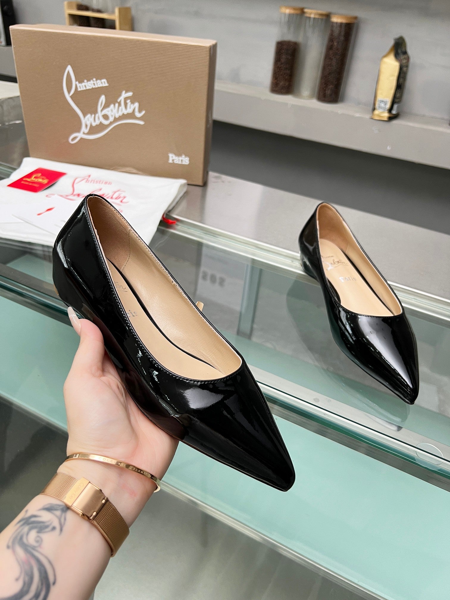 CL Kate Ballerina Flats Patent Leather Black