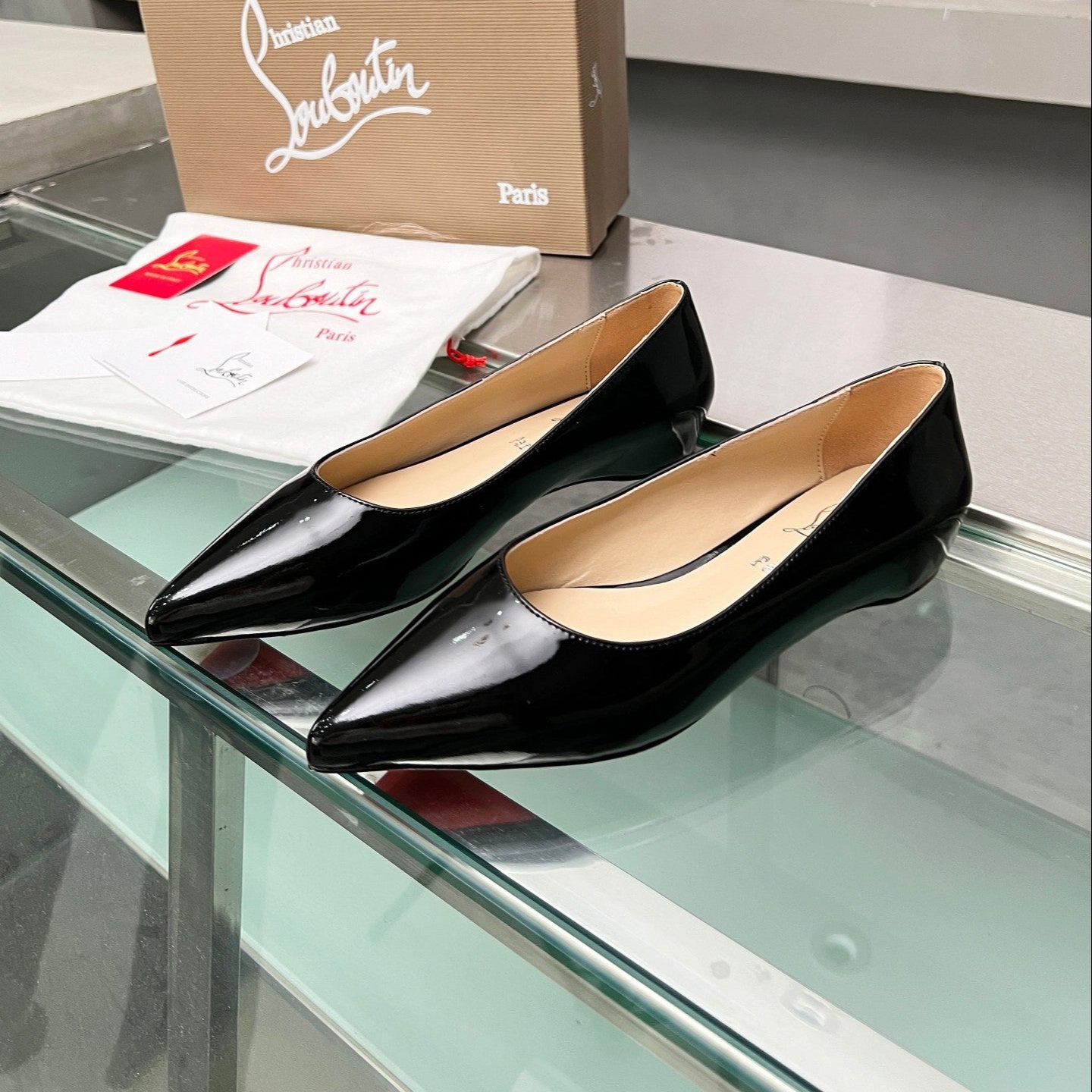 CL Kate Ballerina Flats Patent Leather Black