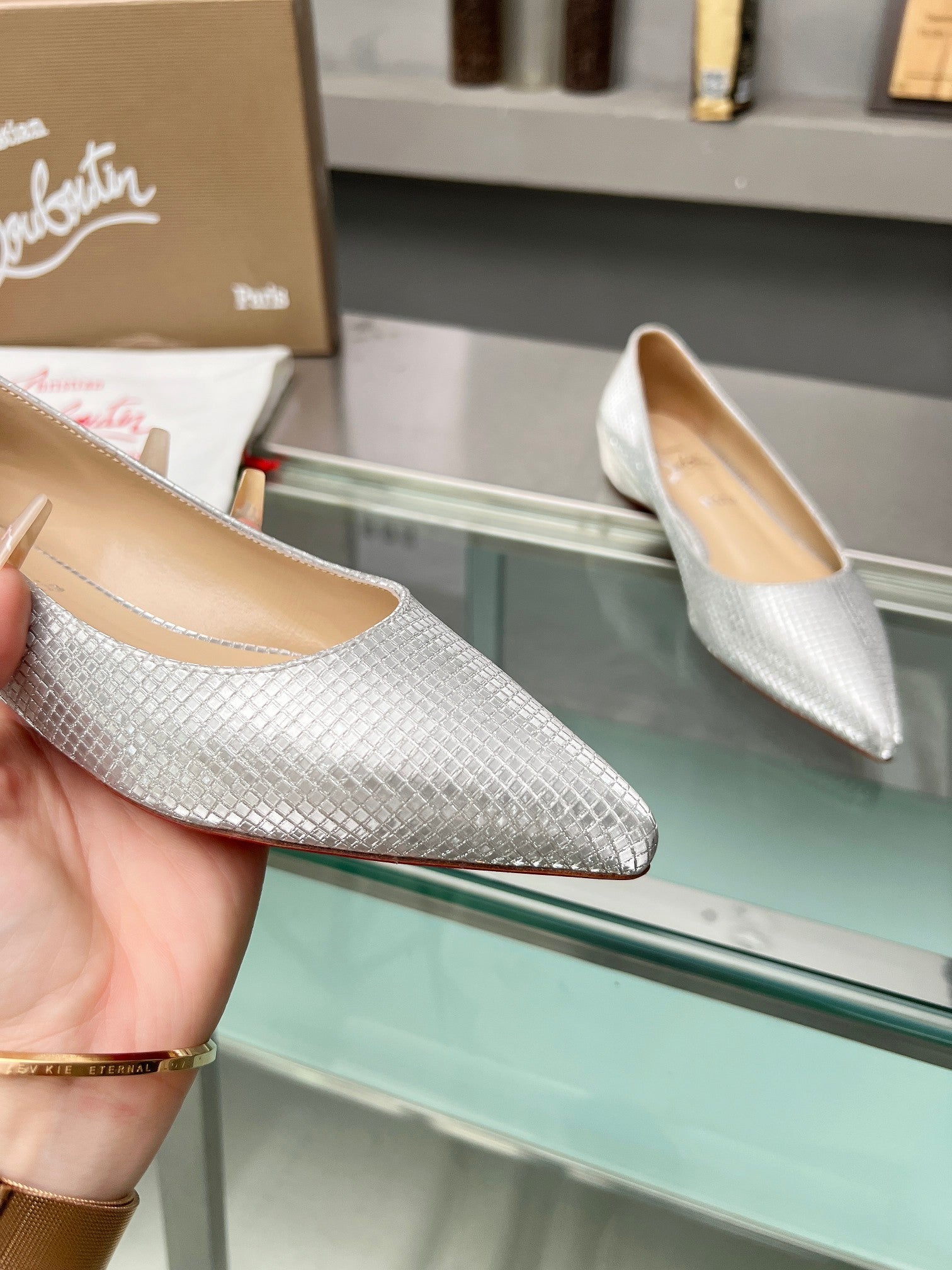 CL Kate Ballerina Flats Sequin Fabric Silver