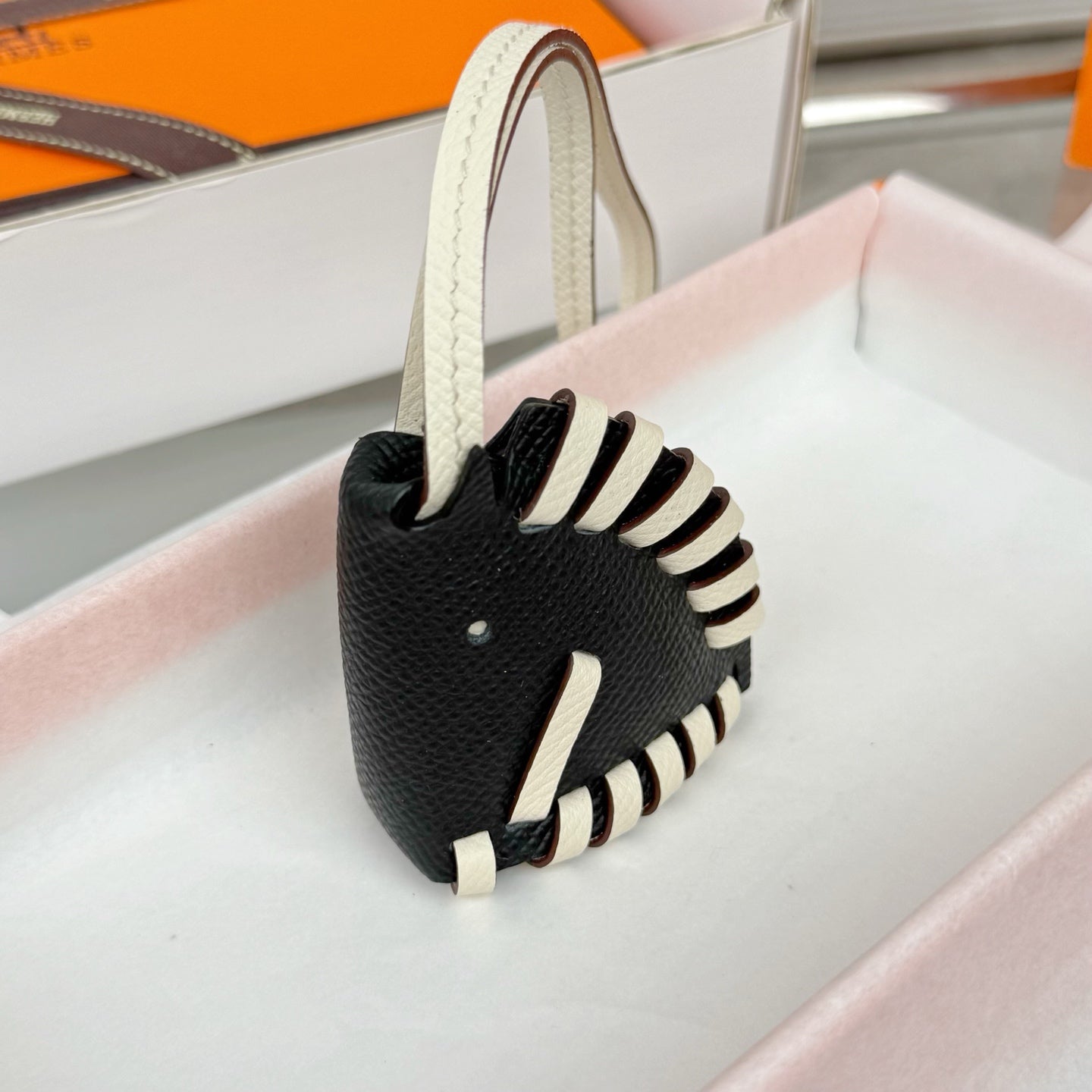 HM Horse Head Charm Black White Calfskin