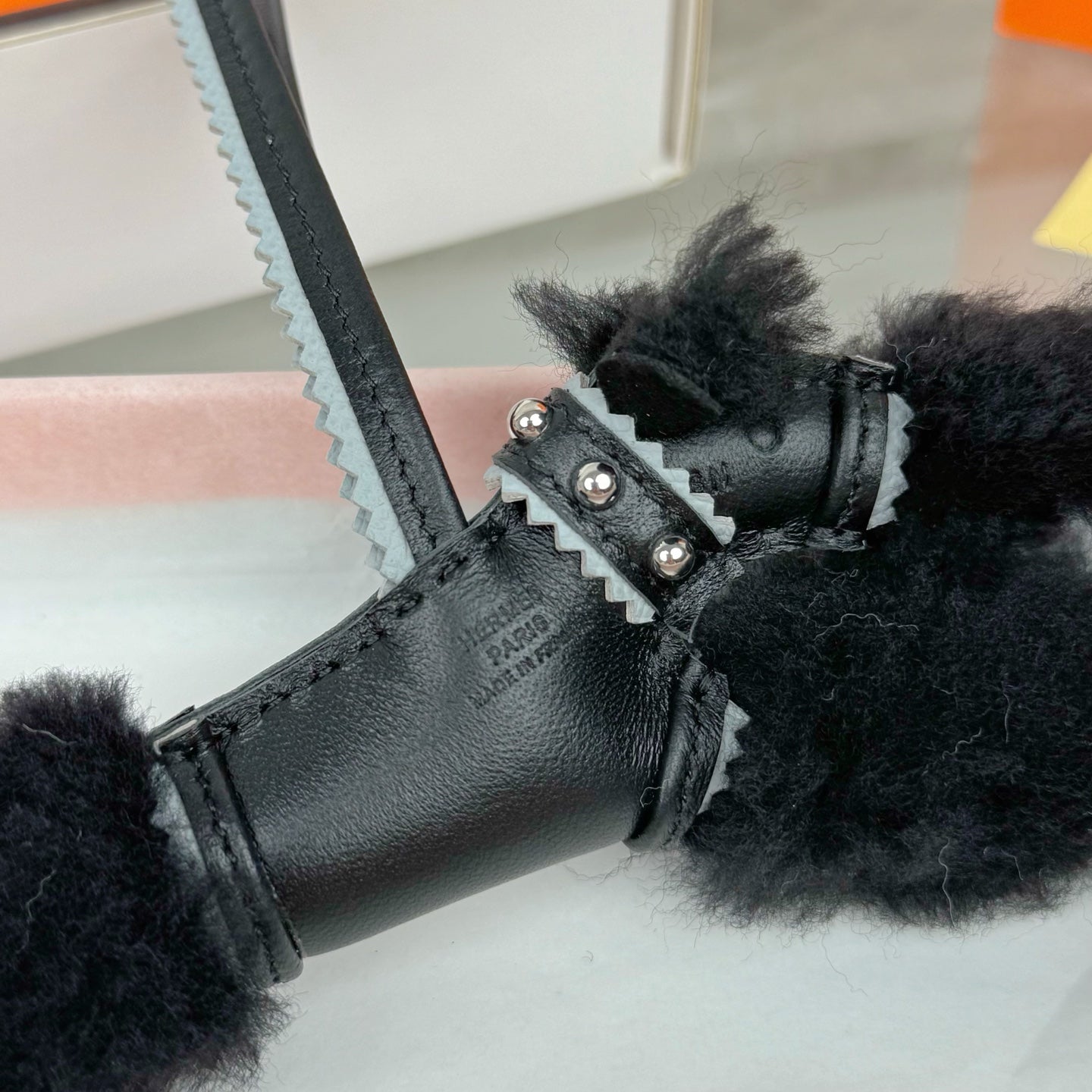 HM Budy Puppy Pendant Charm Black Wool Cowhide