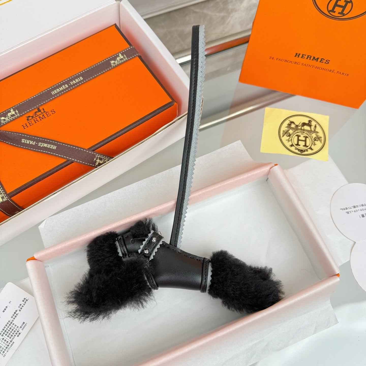 HM Budy Puppy Pendant Charm Black Wool Cowhide