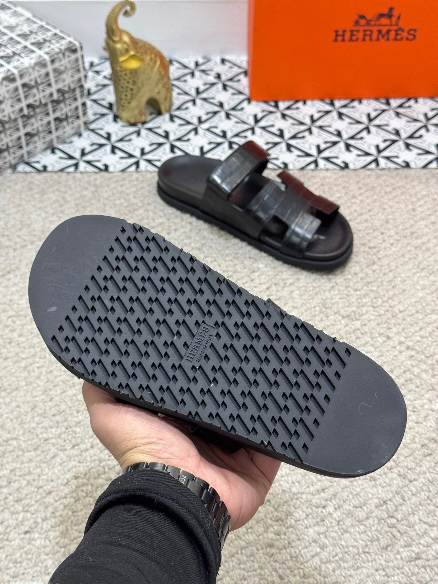 HM Men's Chypre Slide Black Cowhide 542930