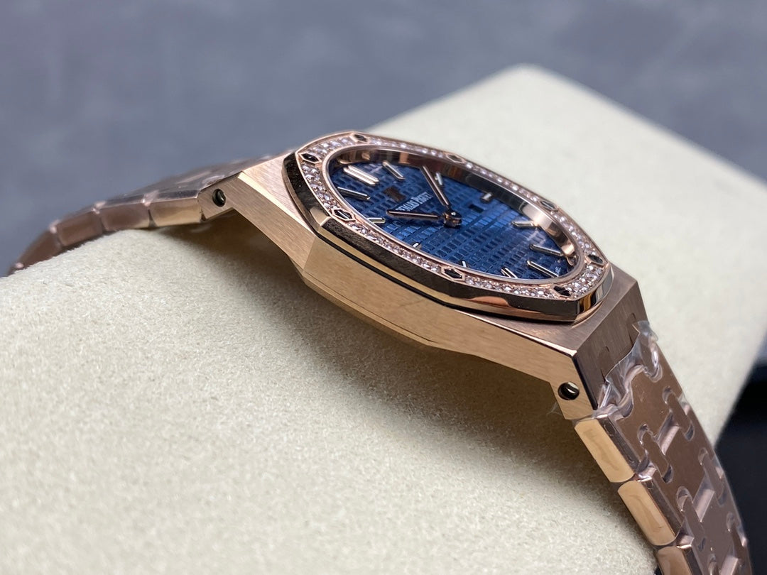 Audemars Piguet Royal Oak Lady 33mm Rose Gold Blue Dial Diamond Bezel